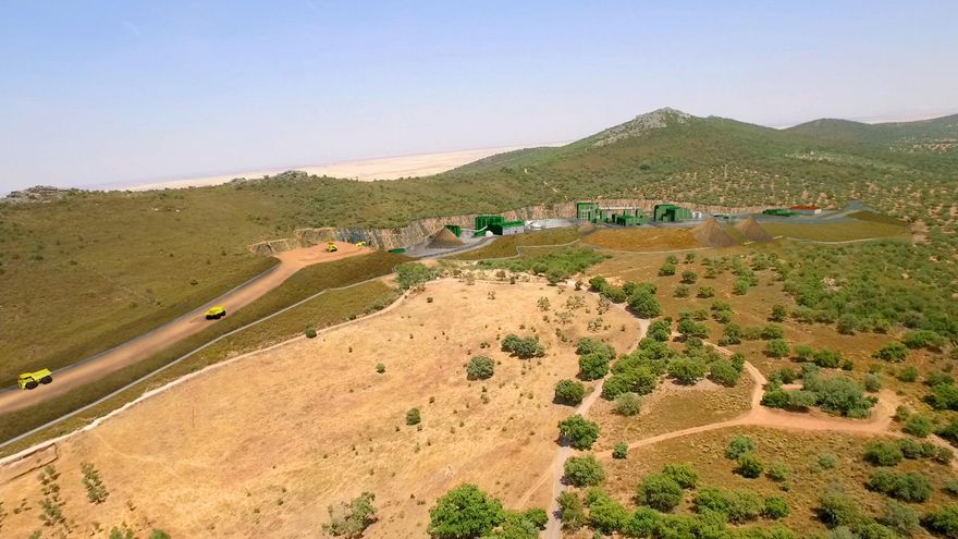 Recreación del primer proyecto, a cielo abierto, de explotación del yacimiento de litio en la Sierra de la Mosca, a dos kilómetros del casco urbano de Cáceres