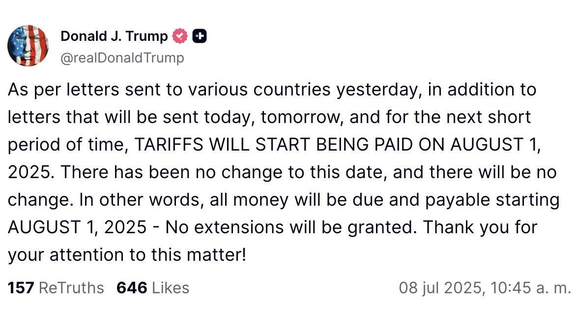 Truth Social de aranceles de Trump.