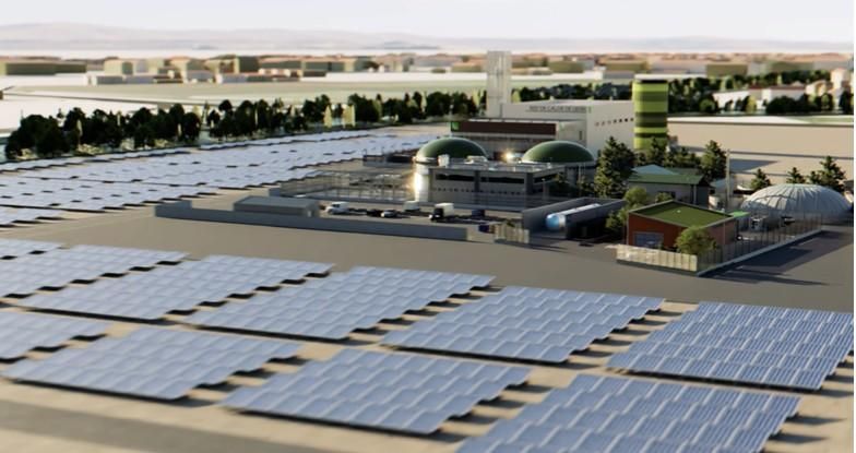 Recreación de las tres macroplantas de quema energética y otra solar junto al cementerio de León.