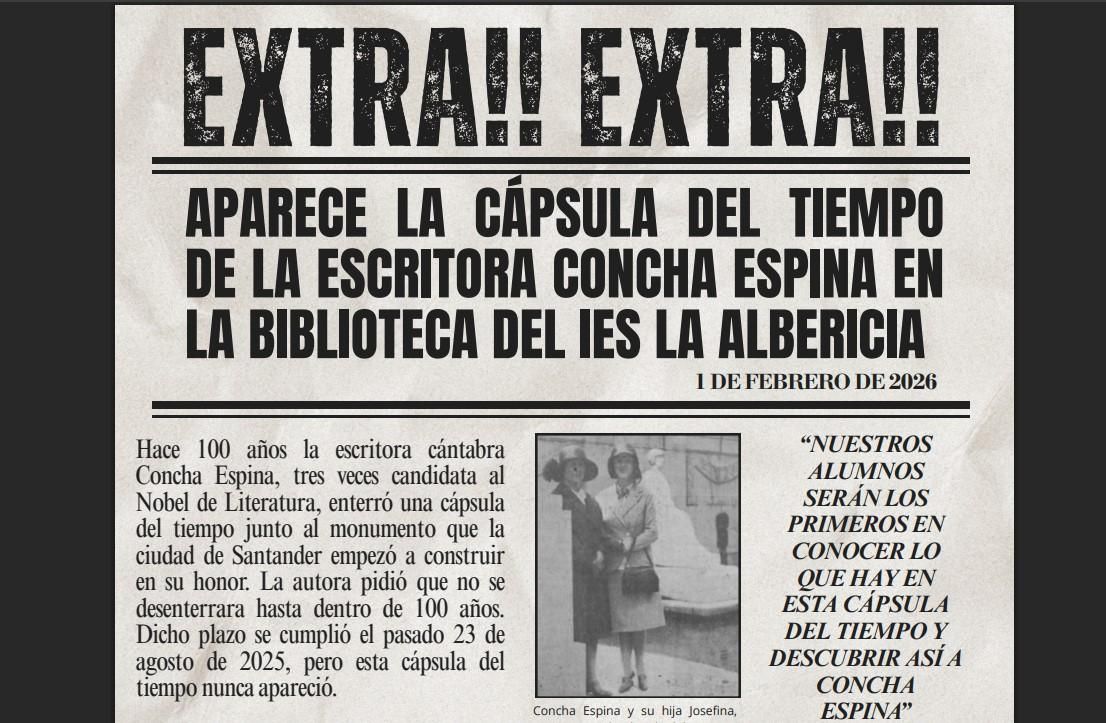 Portada del periódico elaborada para la yincana literaria por las bibliotecarias del IES La Albericia.