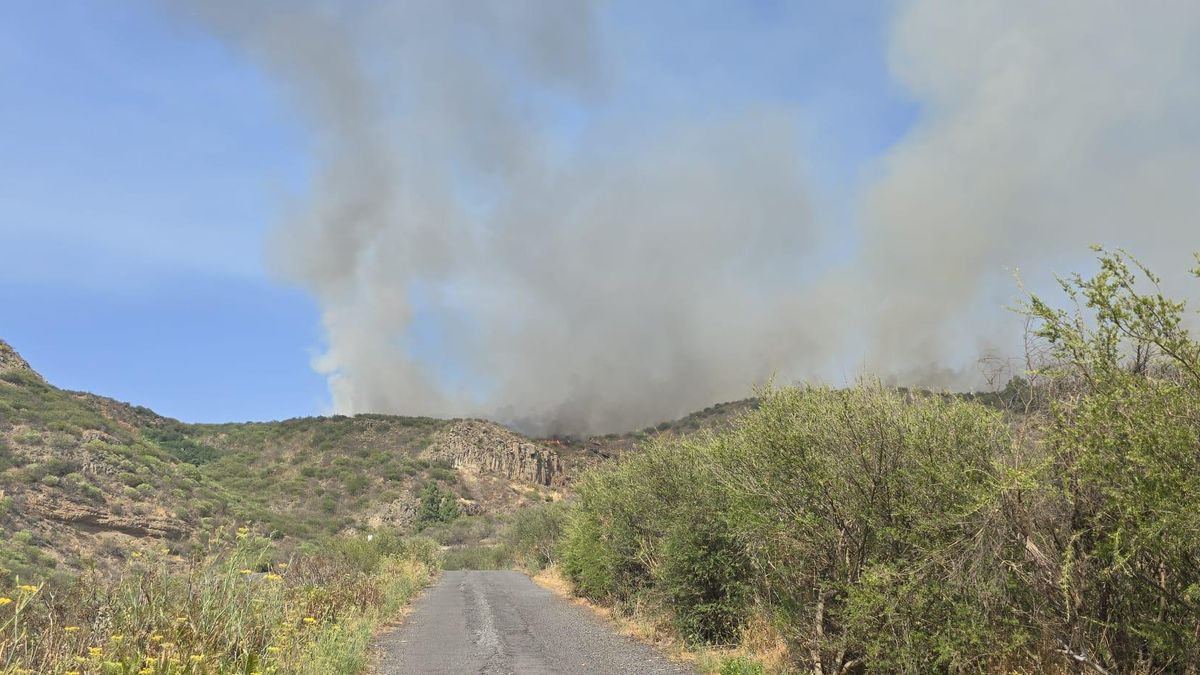 Incendio en el municipio de El Tanque, en Tenerife, en la tarde de este lunes.