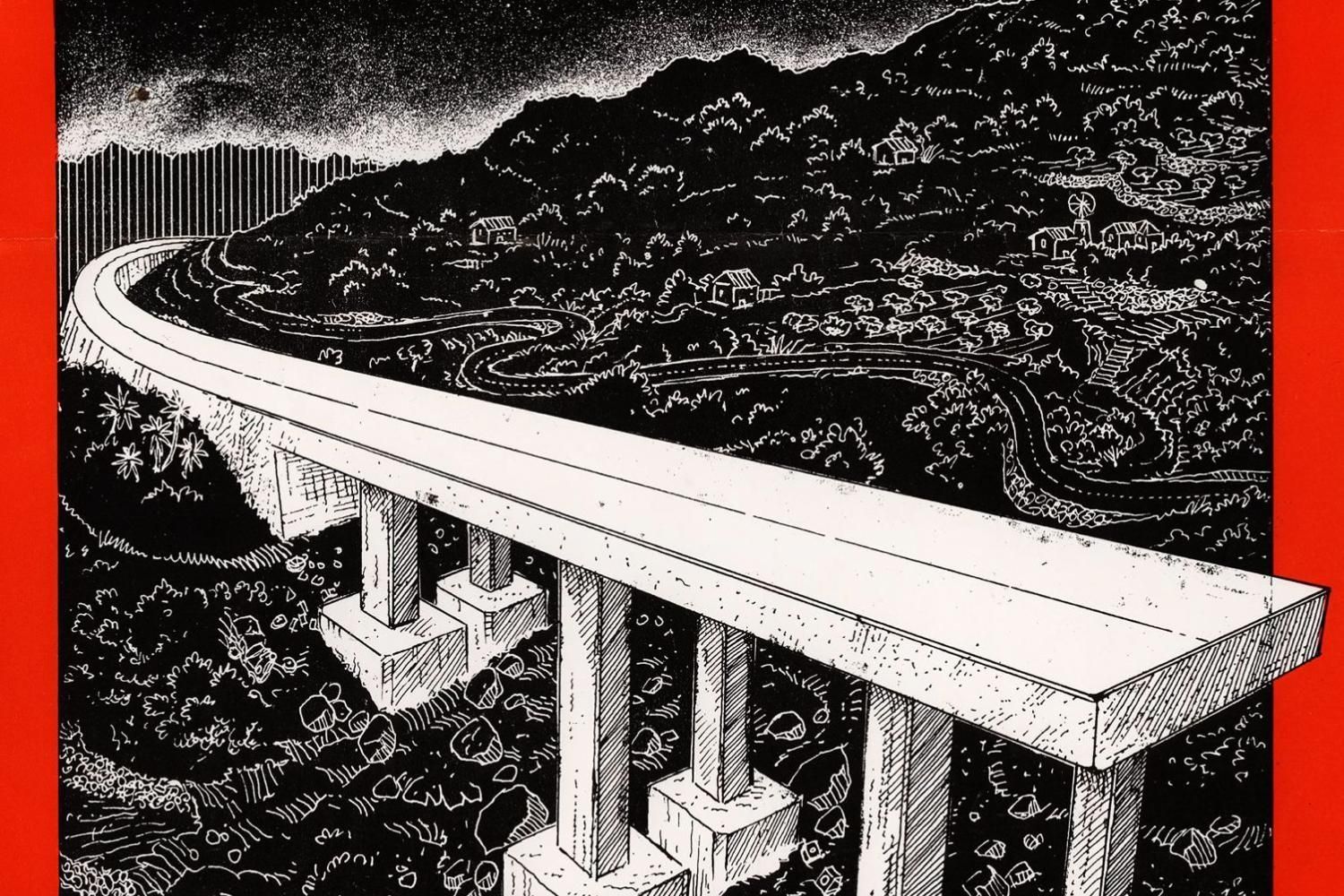 Ilustración original de Ferrán Sintes ante la amenaza de la autovía de la Serra de Tramuntana.