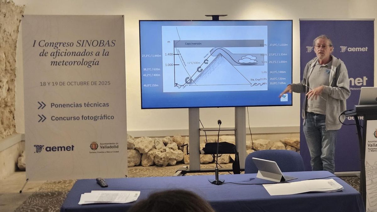Roger Frey, miembro de Asociación de Aficionados a la Meteorología Meteo Isla Bonita, en su intervención en el Primer Congreso SINOBAS de Aficionados a la Meteorología,
