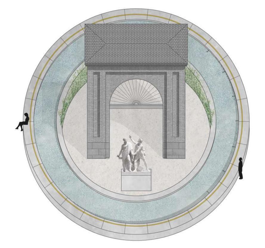 Dibujo de la alberca-aljibe proyectada para el Dos de Mayo en el proyecto de 'Sol y Sombra'