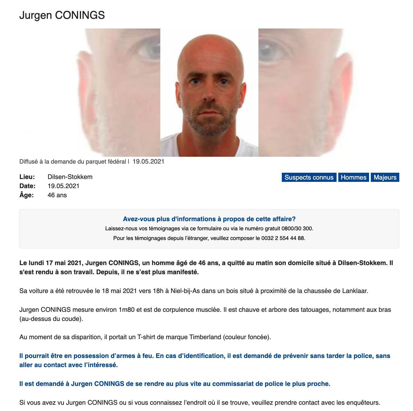 Perfil policial de Jurgen Conings.