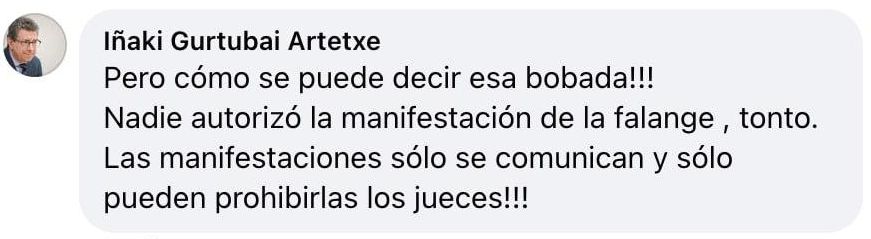 La respuesta de Gurtubai a la publicación de Otxandiano, llamándole "tonto" por decir una "bobada"