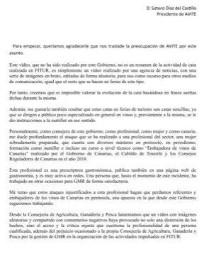 Respuesta de la Consejera de Agricultura, Ganadería y Pesca a AVITE