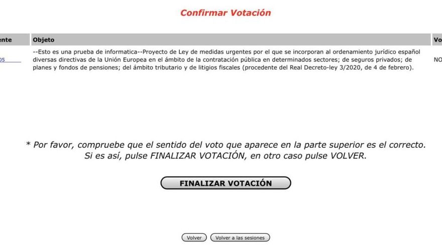 Confirmación de un voto telemático.