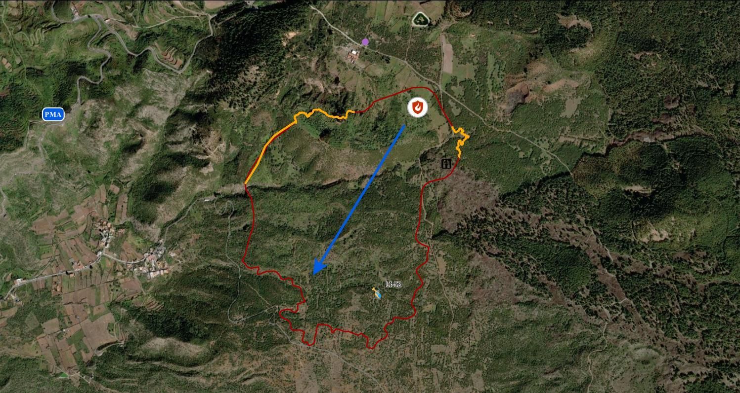 Perimeter of the forest fire declared this past Monday at midday in the municipality of El Tanque, which also affected Santiago del Teide.