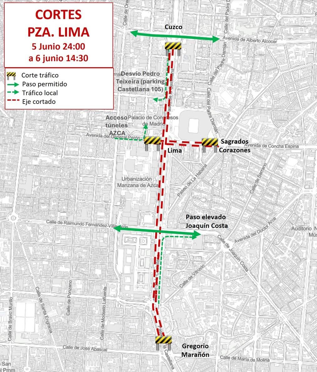 Cortes en la plaza Lima entre el 5 y el 6 de junio