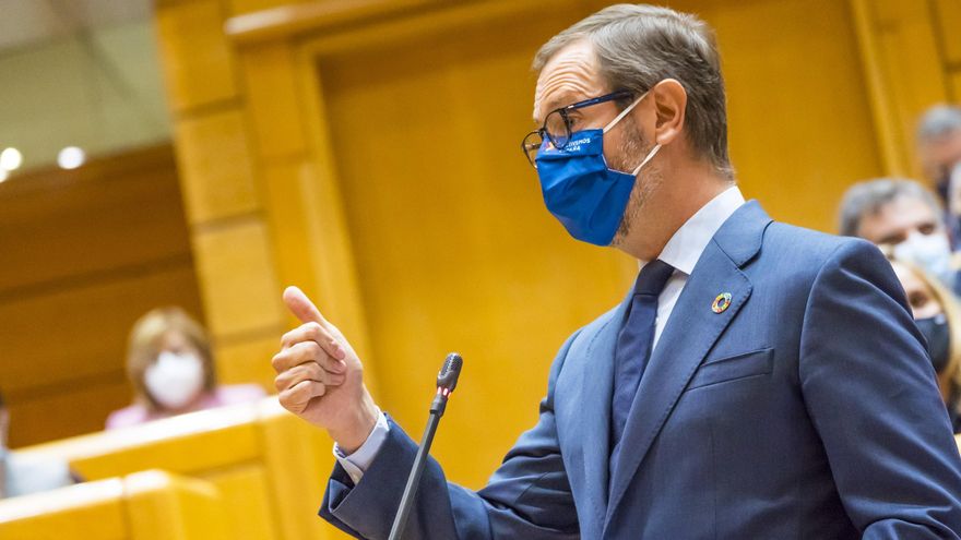 El portavoz del PP en el Senado, Javier Maroto, en la tribuna de oradores de la Cámara Alta