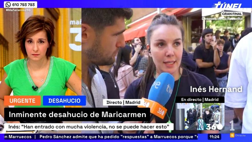 Inés Hernand denuncia en RTVE el desahucio de Maricarmen: "Esto es culpa del gobierno regional y del central, de los dos"
