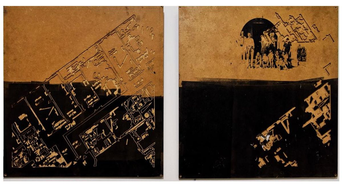 Ana Conde, Umbrales, 2024. Bajorrelieve tallado sobre madera con tinta negra. 60cm x 60cm.