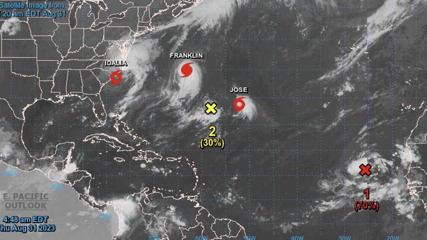 Ciclones y perturbaciones existentes en estos momentos en el Océano Atlántico