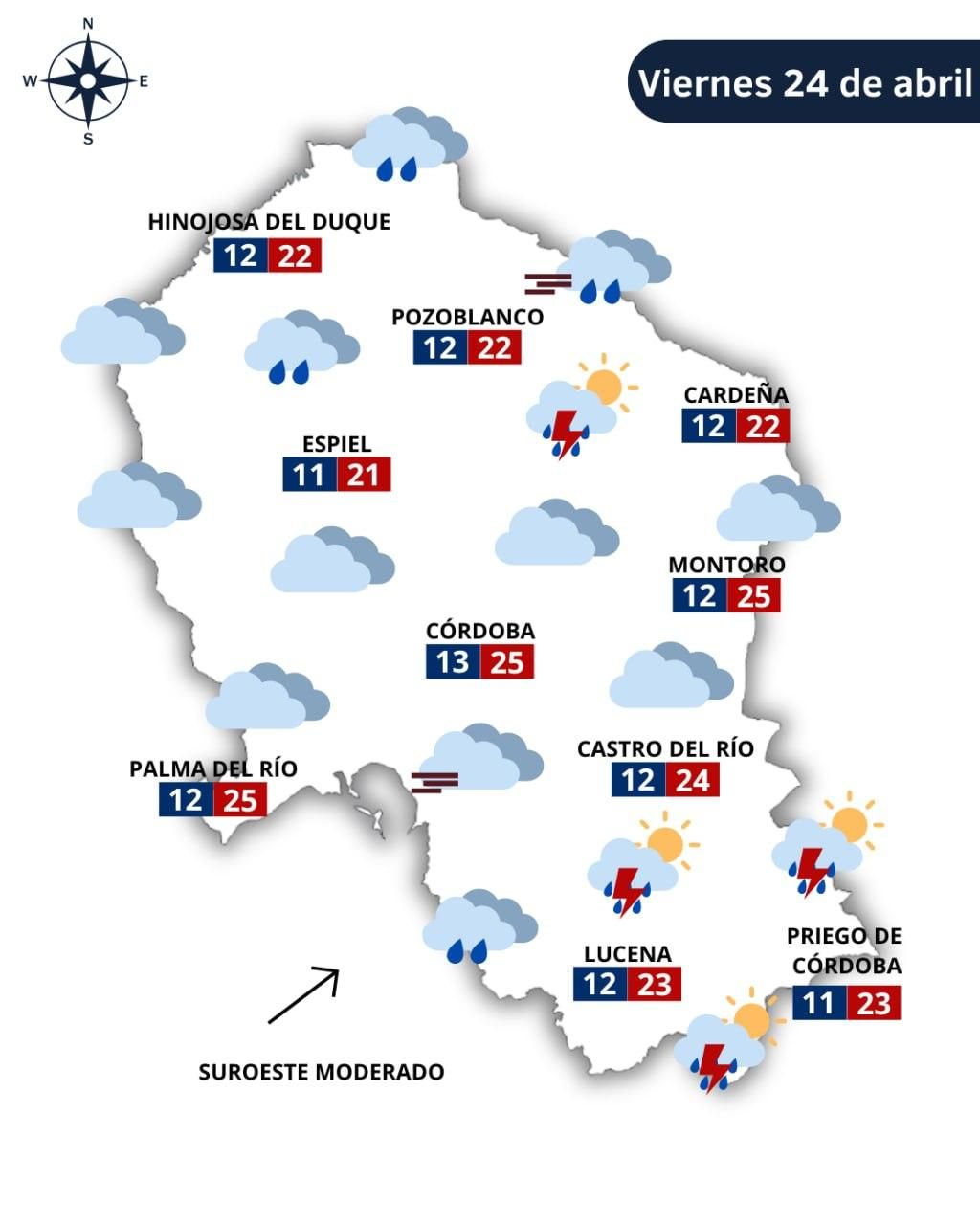 El tiempo en Córdoba el viernes 24 de abril