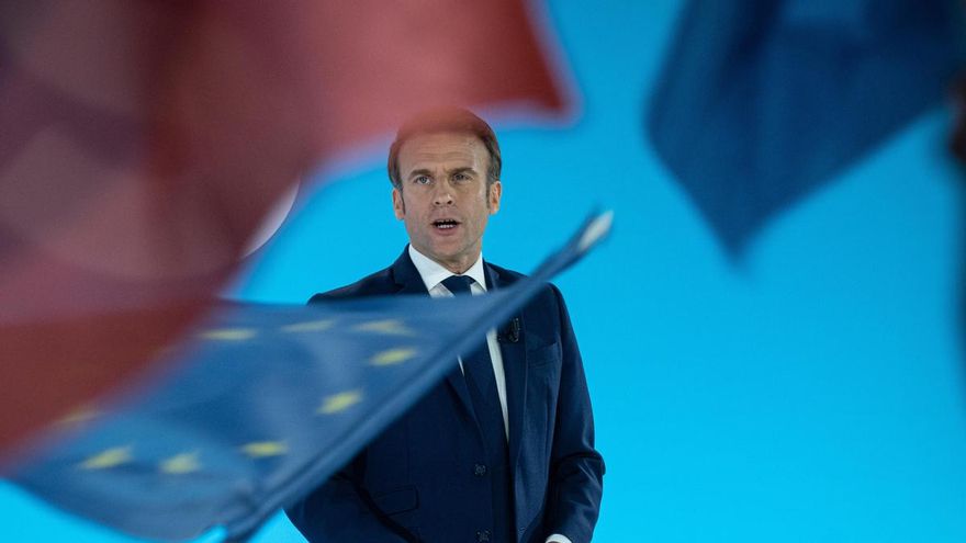 El presidente francés, Emmanuel Macron, en un acto electoral en Estrasburgo