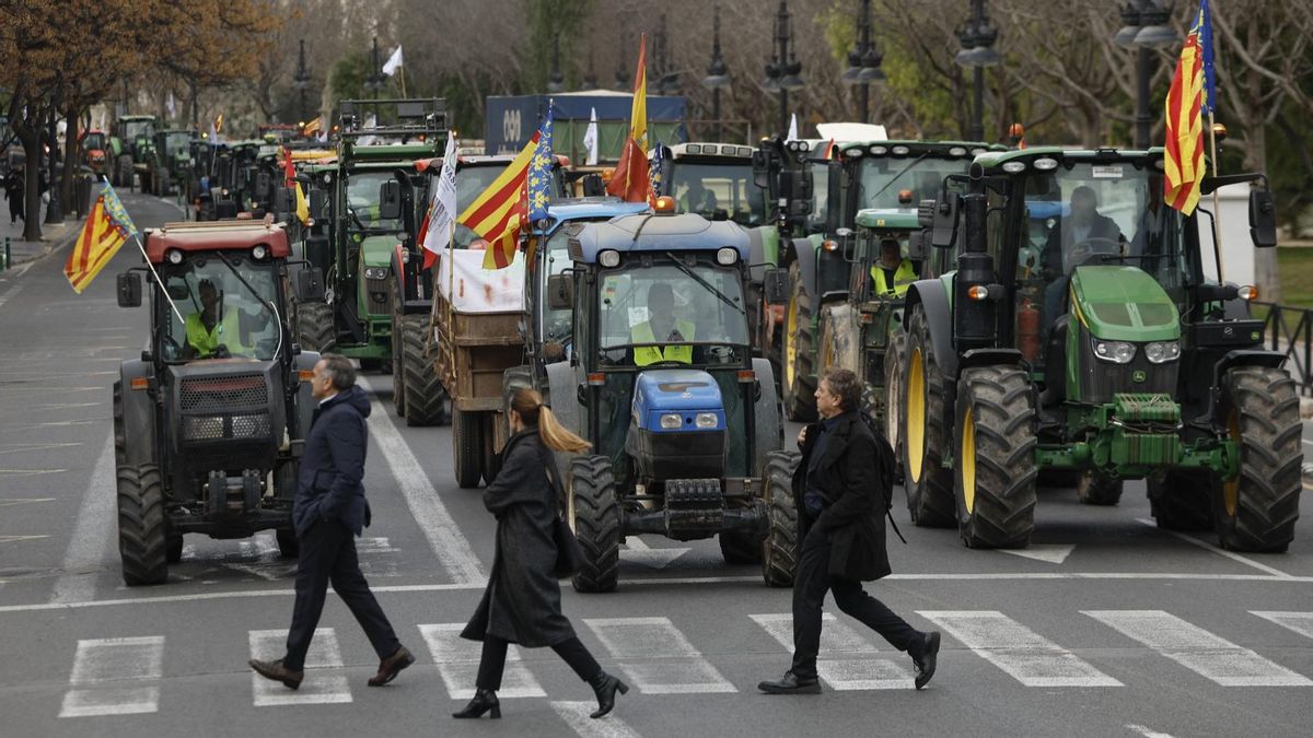 Una tractorada contra el acuerdo Unión Europea-Mercosur colapsa el tráfico en el centro de València