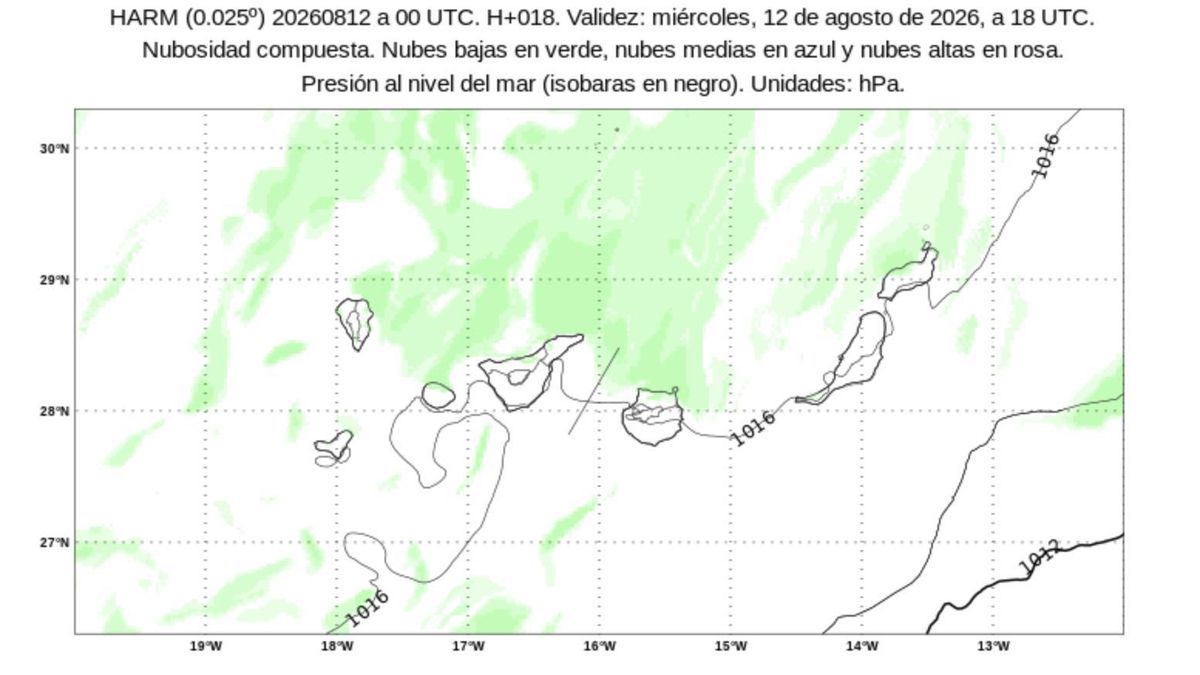Mapa de nubosidad en Canarias