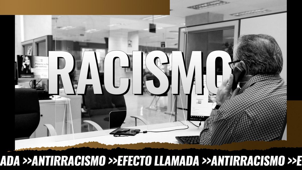 Montaje: la palabra racismo sobre una oficina de la administración del Estado