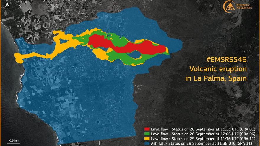 Alcance de la lava y las cenizas en el valle de Aridane, La Palma