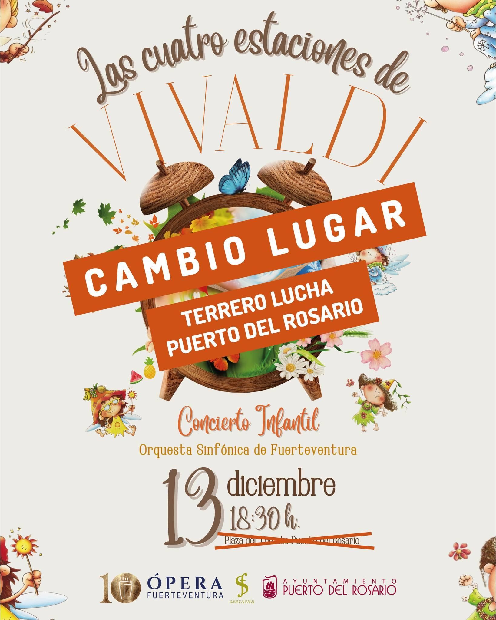 Cartel del cambio de ubicación del concierto 'Las Cuatro Estaciones de Vivaldi'.