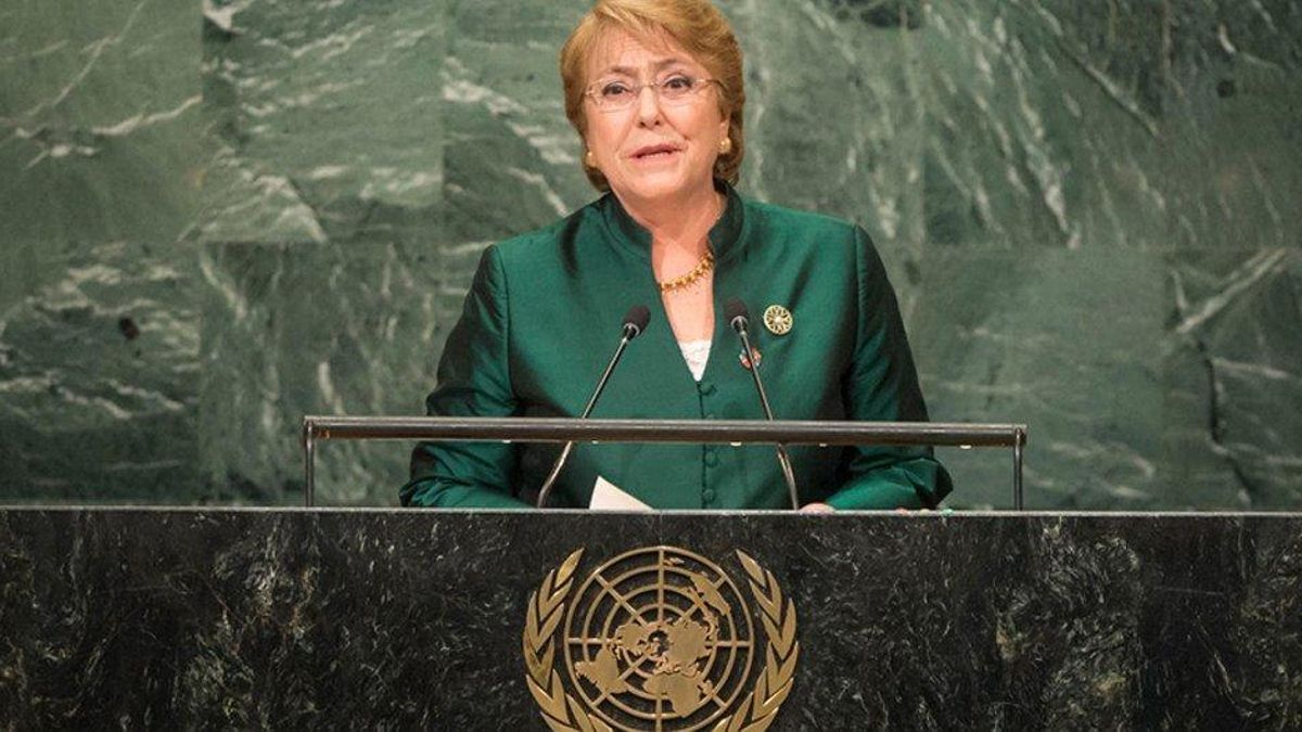 Michelle Bachelet, durante su intervención en la última sesión de la Asamblea General de la ONU, en septiembre de 2016.