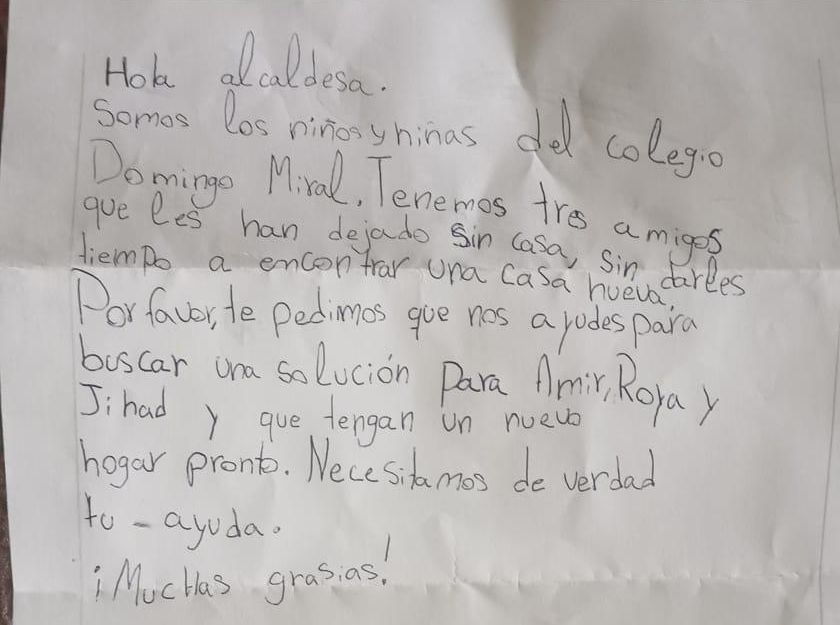 Carta que los niños han entregado para la alcaldesa de Zaragoza