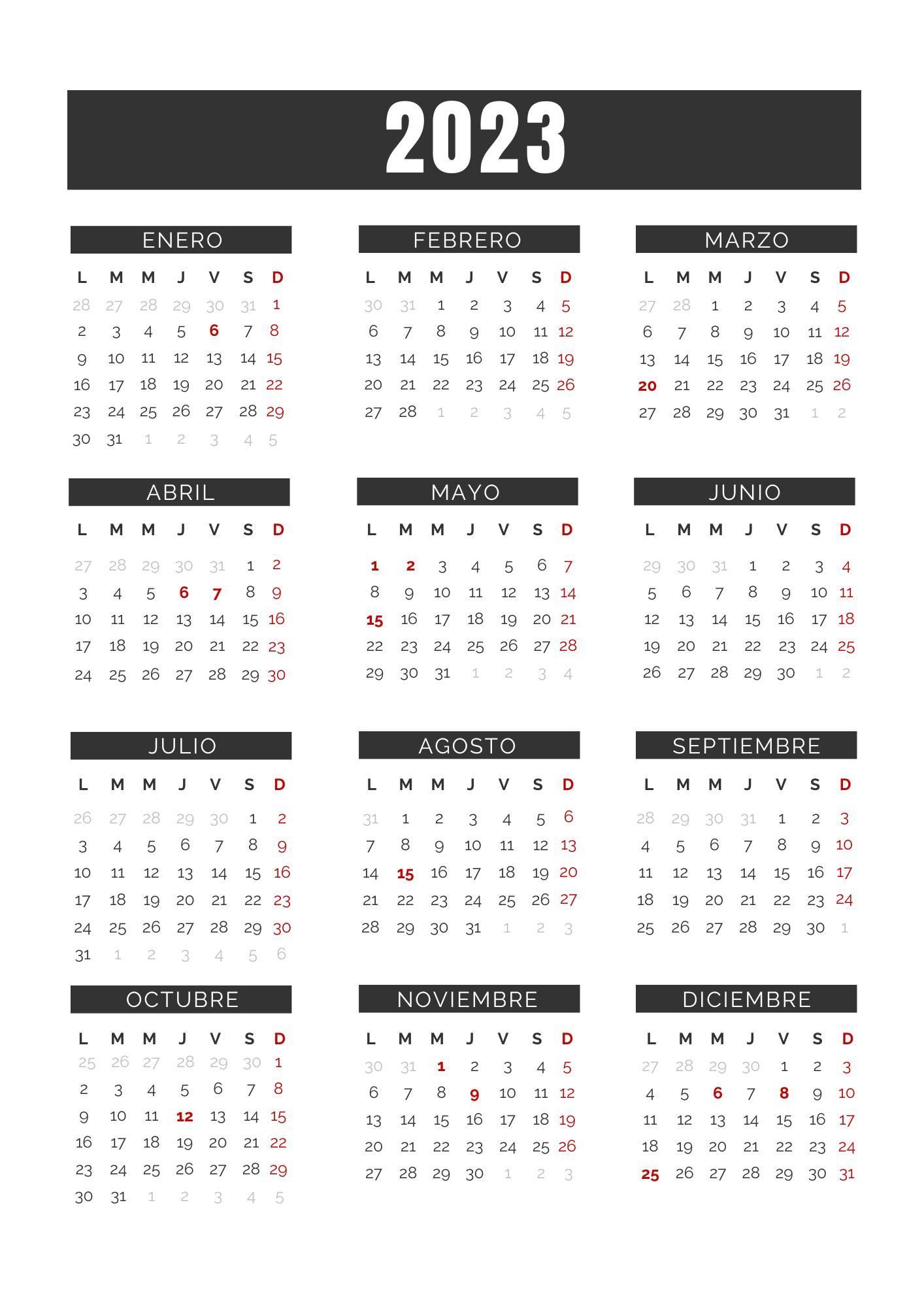 Calendario 2023 para Madrid capital