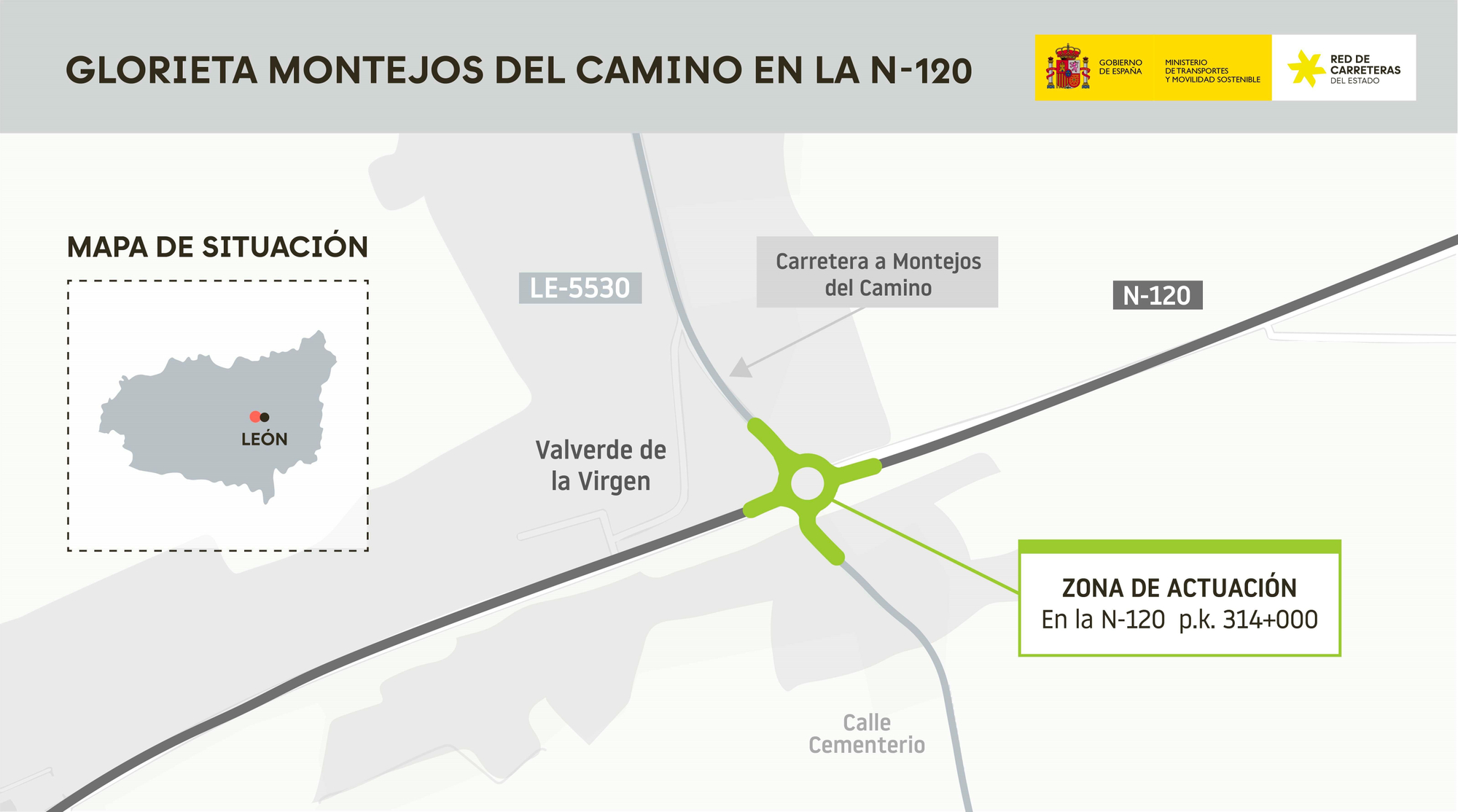 Sencillo gráfico de la actuación para la nueva rotonda en plena N-120 para el acceso a Montejos y Carrizo.