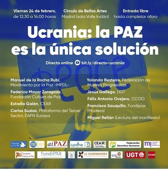 Acto por la paz del 24 de febrero de 2023 en Madrid.