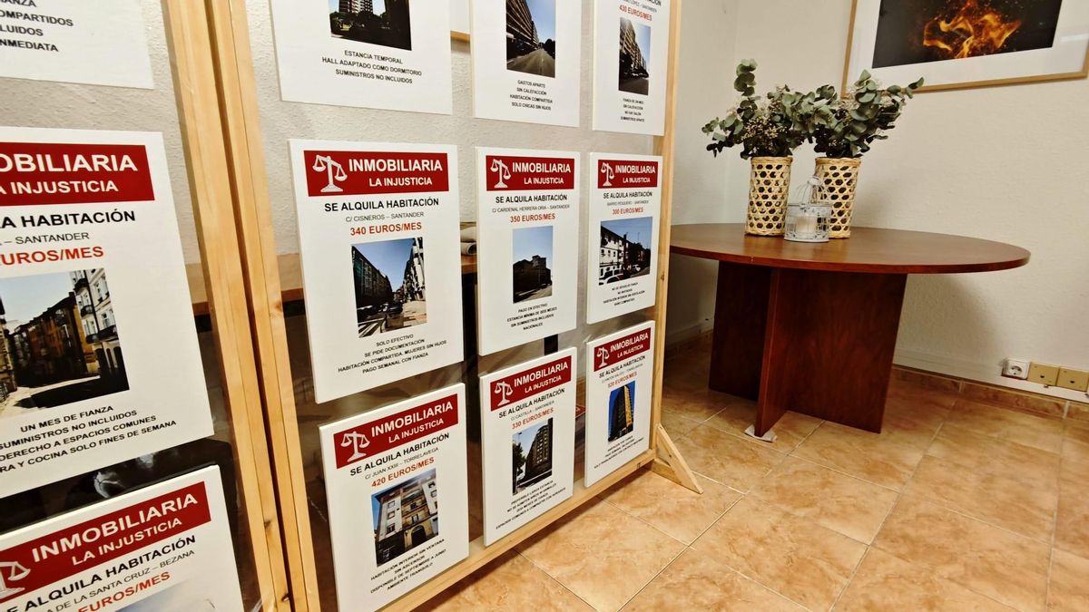 Anuncios ficticios de la campaña 'Inmobiliaria La Injusticia' promovida desde Cáritas Santander para denunciar la situación de la vivienda en Cantabria.