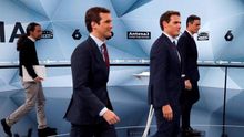 Casado, Rivera, Sánchez e Iglesias, en el debate de candidatos organizado por Atresmedia, el pasado 23 de abril.