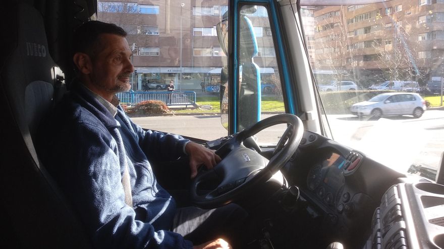 Un camionero durante la protesta contra el Gobierno en Madrid