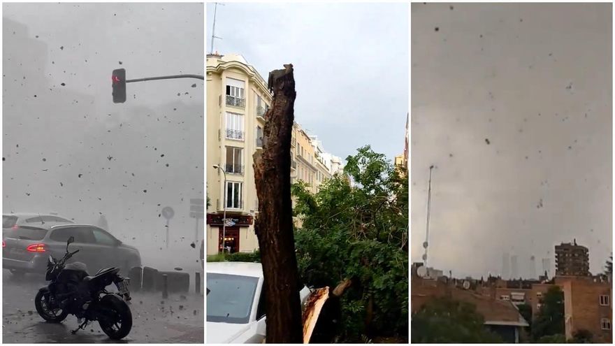 Los vídeos del reventón que causó el caos en Madrid: árboles tronchados y un bajón de 20ºC por la tormenta de este martes