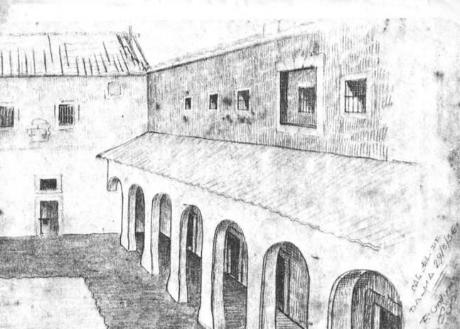 Dibujo del patio interior de la Prisión Provincial realizado por Ricardo Ordinas Fuster el 29 de agosto de 1936