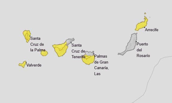 Avisos amarillos por fuertes vientos para este jueves en Canarias.