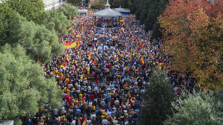 Banderas de España, pancartas contra Sánchez y miles de personas en las calles de Santander contra la Ley de Amnistía