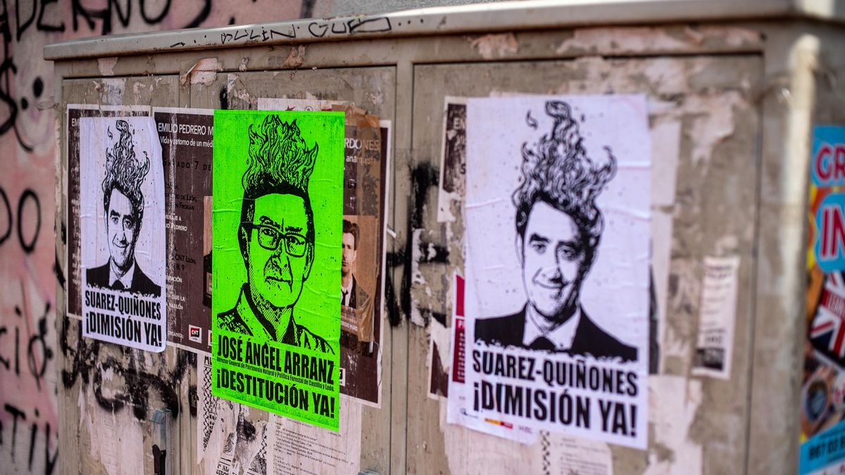 Los carteles que piden la dimisión del consejero Quiñones y del director general Arranz empapelan León
