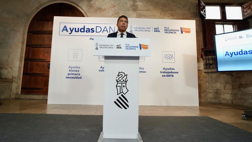Mazón durante la declaración institucional en la que anuncia las nuevas ayudas a afectados por la dana
