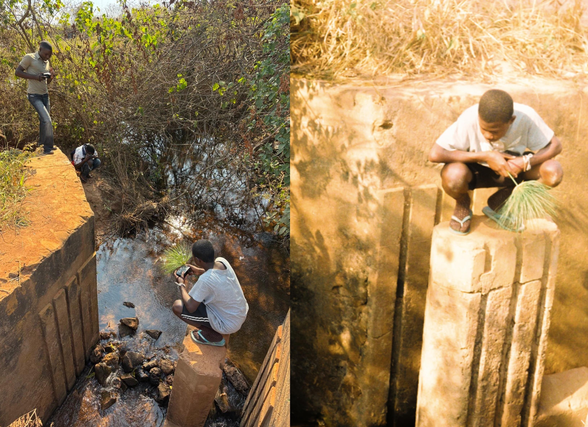A la izquierda, Comboio, Jacob y Nata en el taller de Malanje; a la derecha, el resultado de una de las fotos reveladas