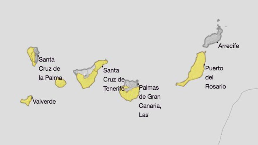 Mapa de la Aemet del aviso de riesgo por temperaturas máximas.