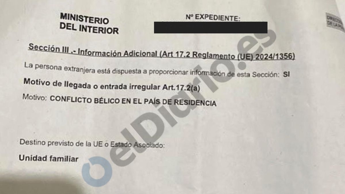 Imagen del documento de Interior que constata que Abdulaziz esgrimió la guerra en Sudán como motivo de su entrada en Ceuta.