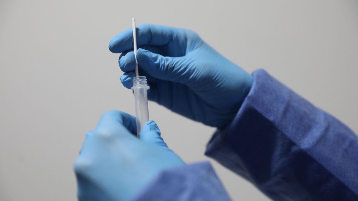 Archivo - Un sanitario sostiene una probeta tras realizar un test de antígenos.