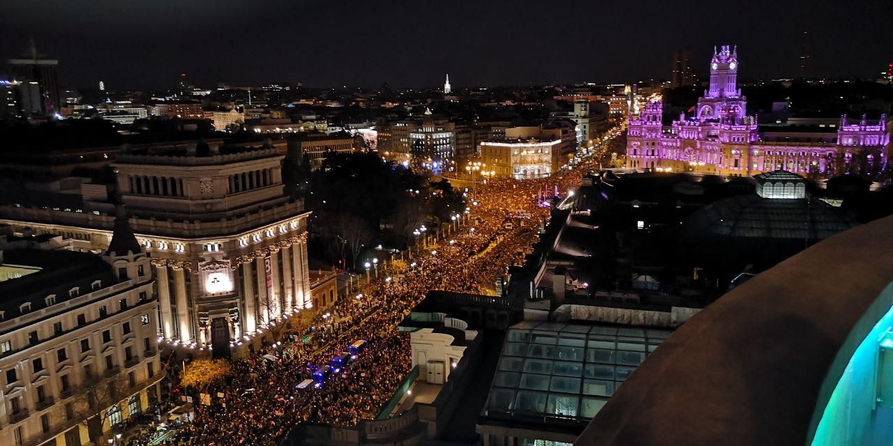 La marcha feminista en el centro de Madrid.