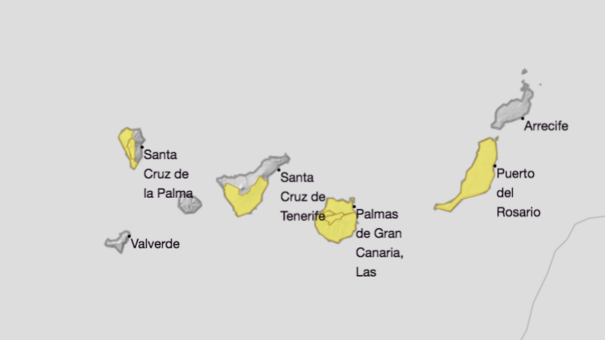 Mapa de la Aemet del aviso de riesgo por temperaturas máximas  para este sábado.
