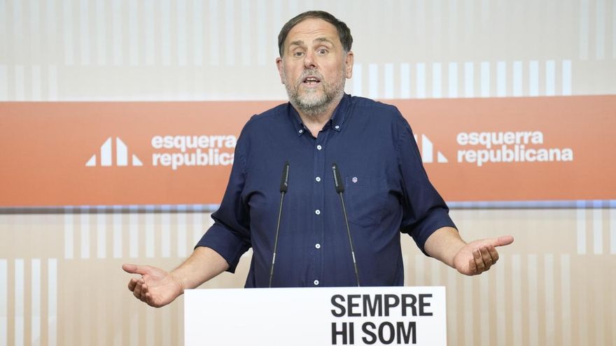 El presidente de ERC, Oriol Junqueras, ofreció este mediodía una rueda de prensa en la que valoró la actualidad política catalana y española. EFE/Alejandro García
