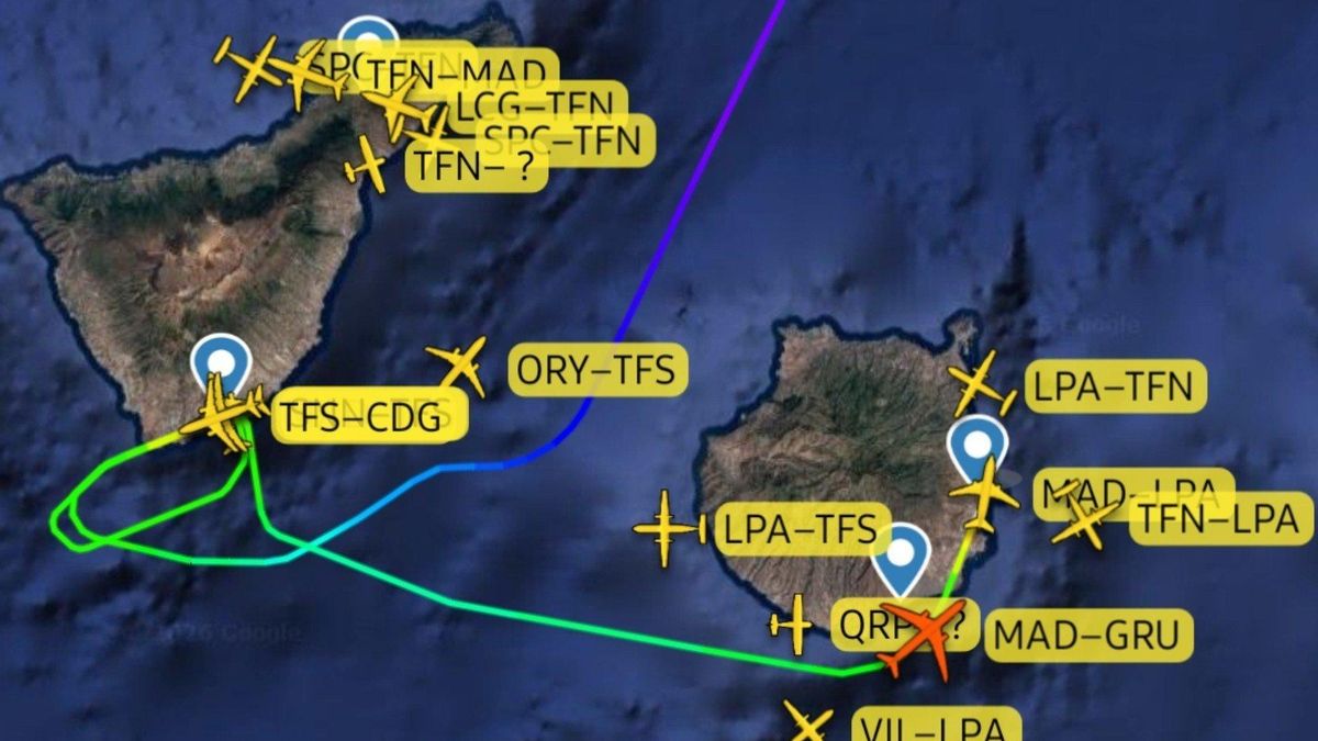 Un vuelo de Iberia a Brasil aterriza de emergencia en Gran Canaria tras dos intentos fallidos en Tenerife Sur
