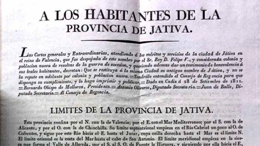Hace 200 años hubo una cuarta provincia valenciana de existencia fugaz