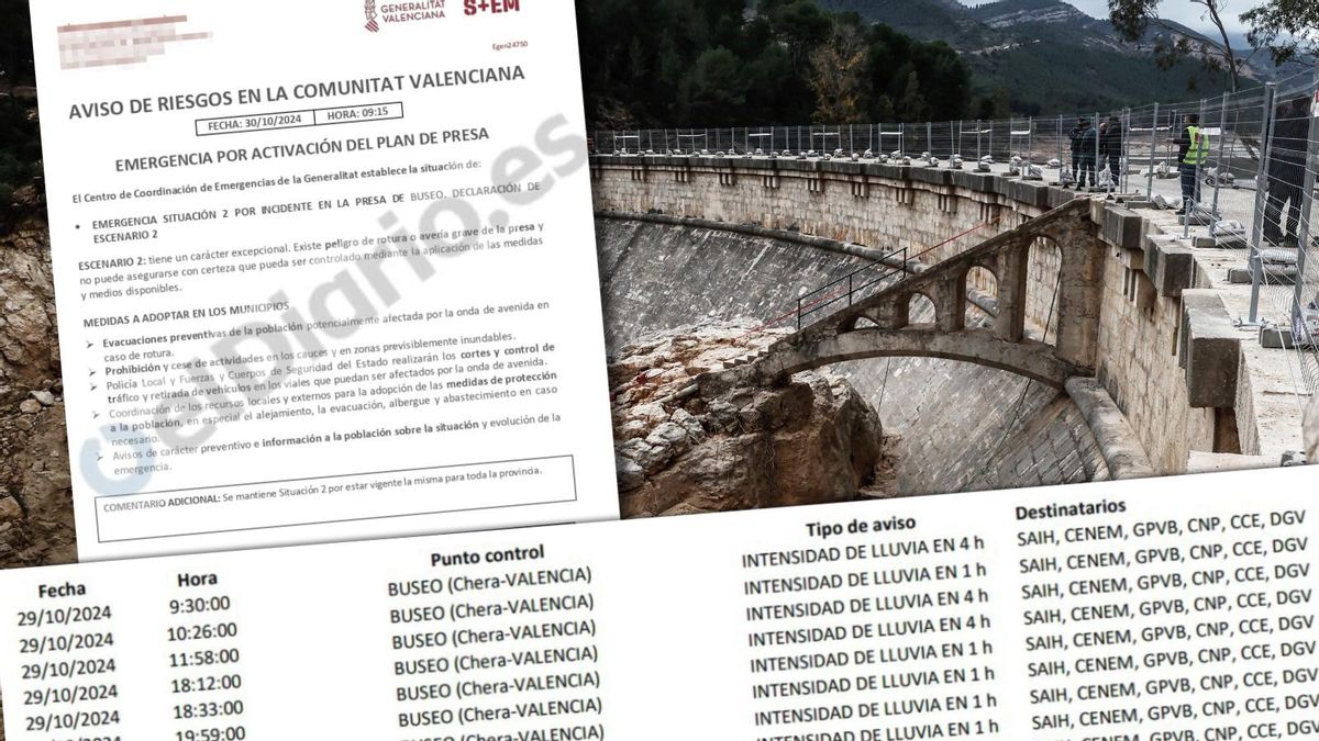 La situación 2 de emergencias declarada en la presa de Buseo el 30 de octubre de 2024.