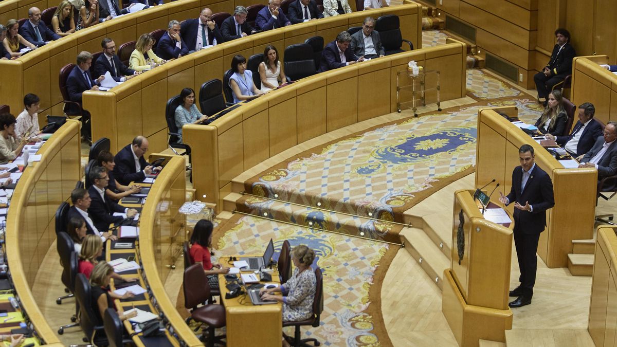 El presidente del Gobierno, Pedro Sánchez, interviene durante un debate monográfico.